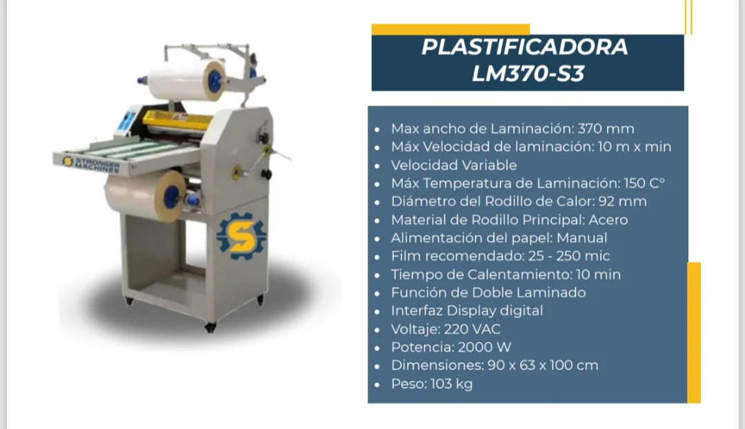 Plastificadora LM370-S3 — Plastificadora térmica profesional para la industria gráfica. Kethal Business, Lima, Perú